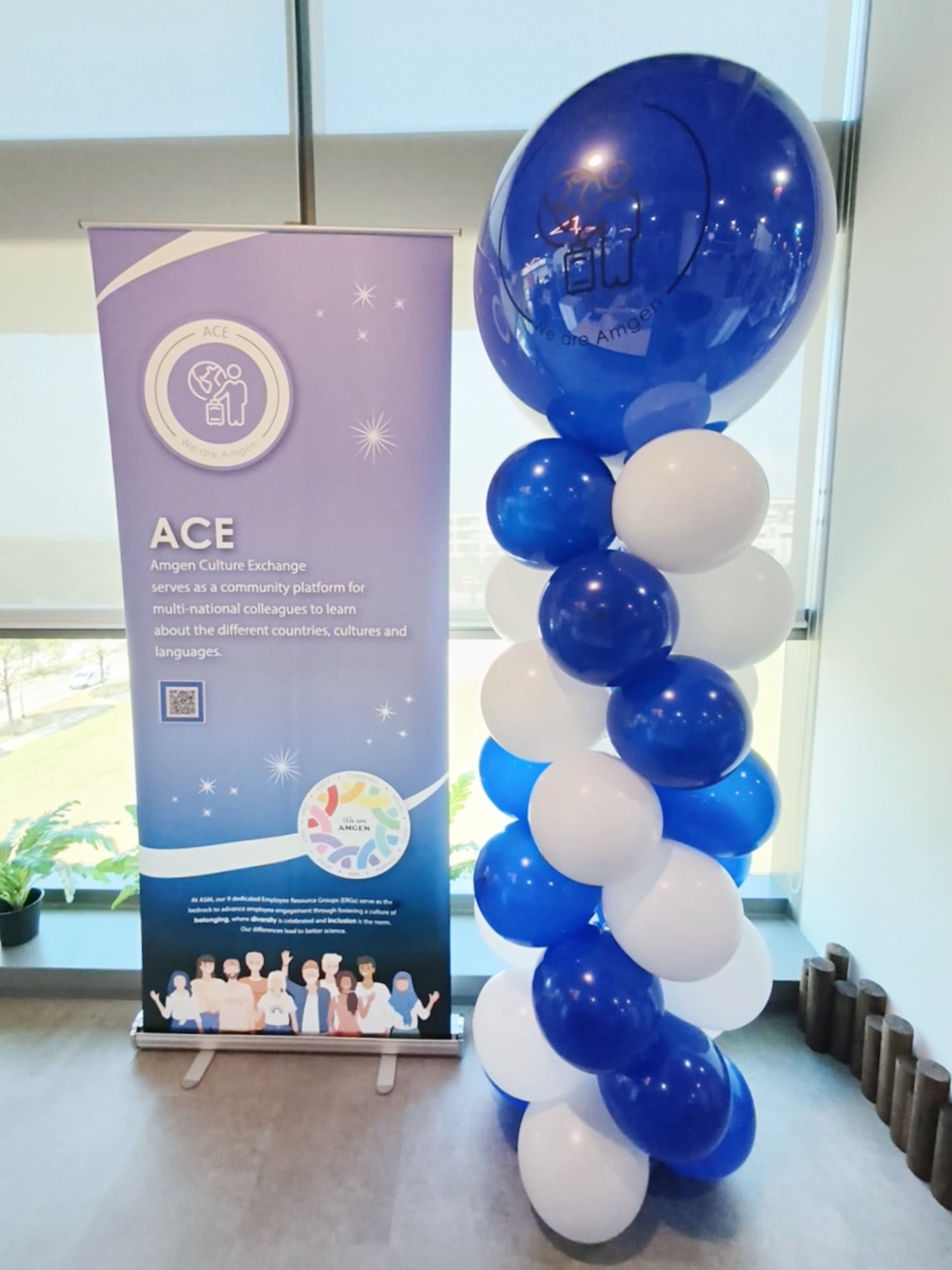 Blue and white balloon column corporate event Balloon Decorations Singapore