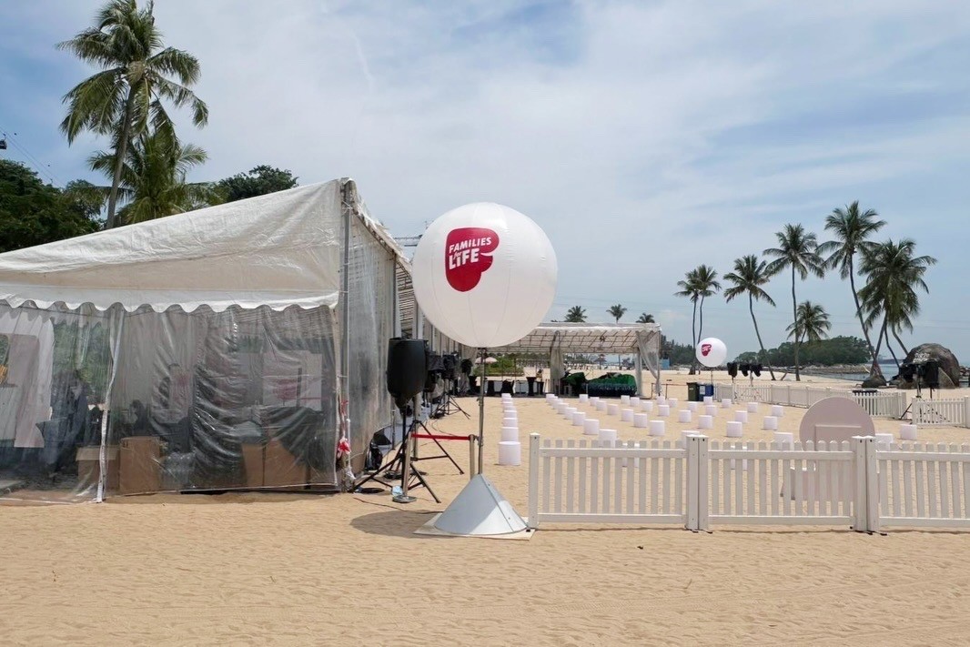 Branded advertising balloon at beach corporate event Singapore