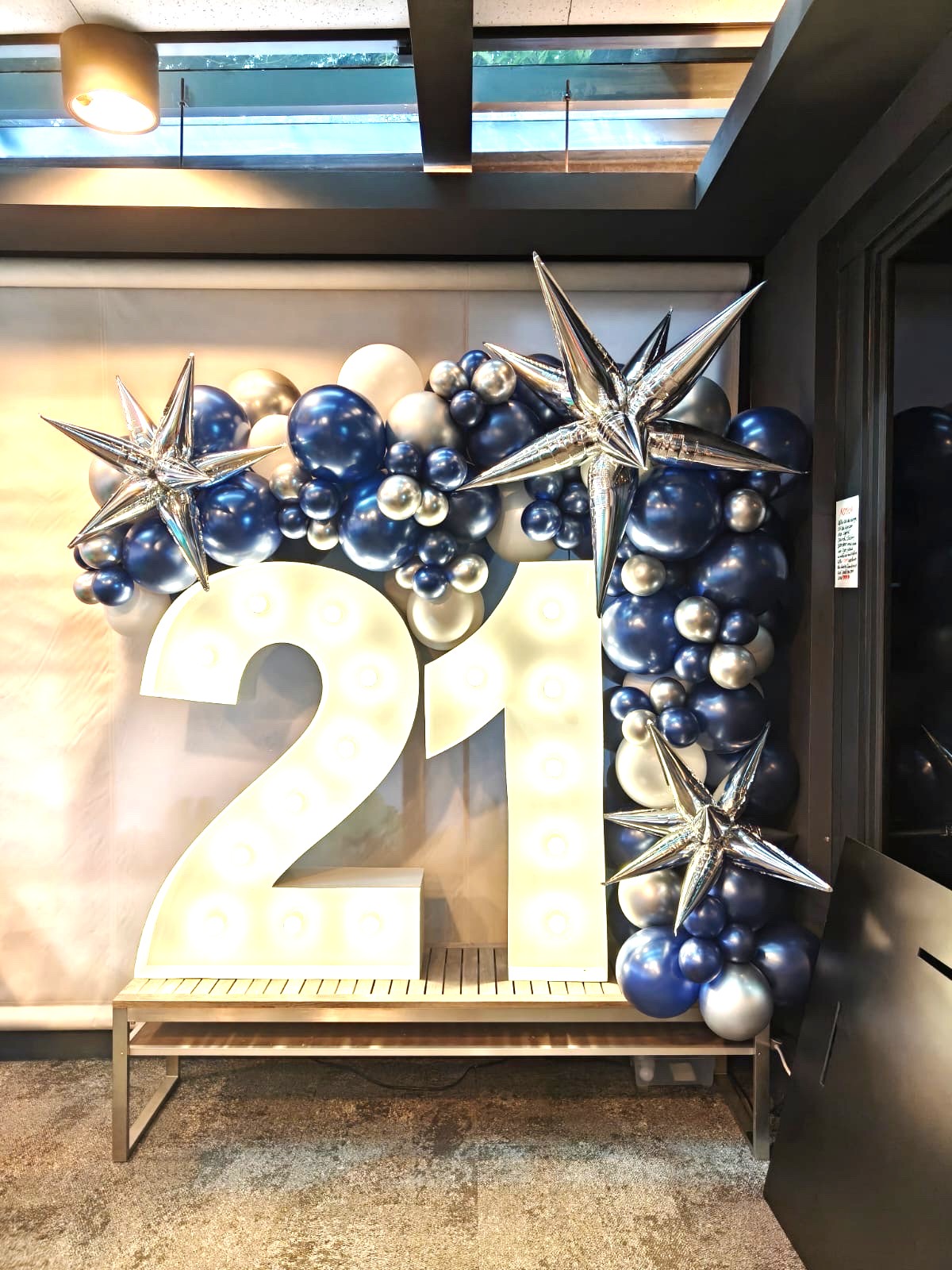 21st birthday marquee light-up numbers with balloon garland decoration in Singapore