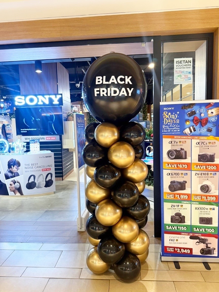 Black Friday balloon column retail store balloon decorations Singapore
