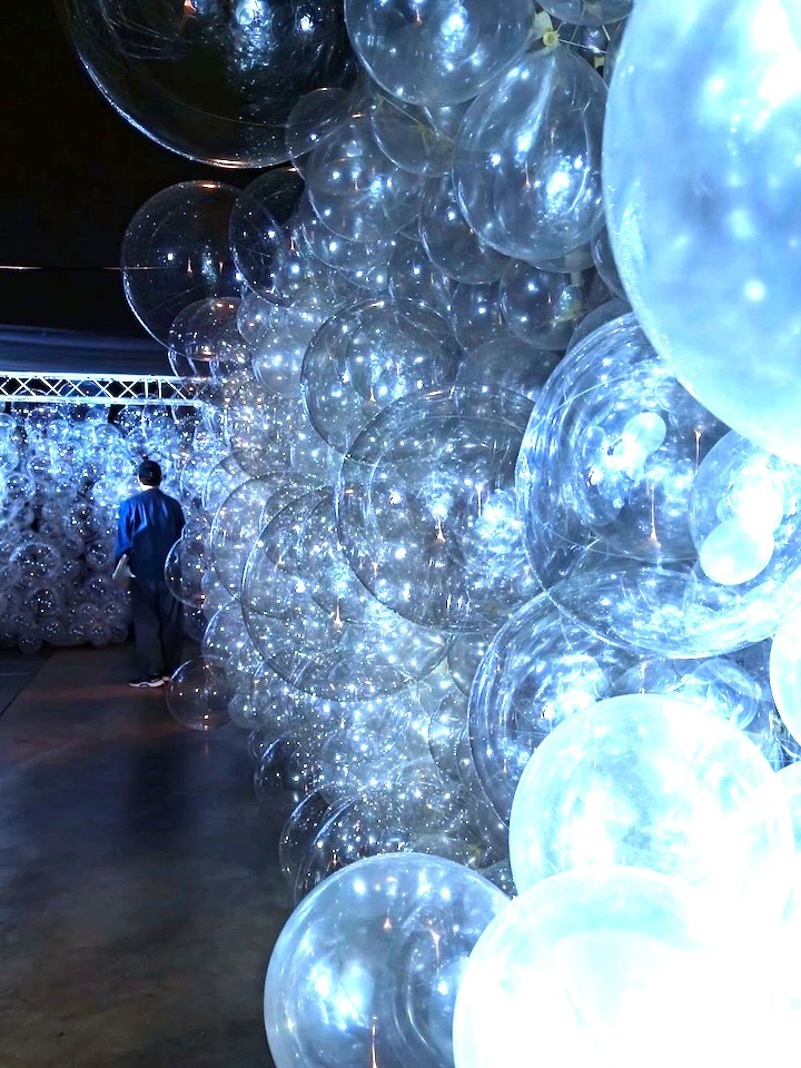 Clear balloon installation with LED lights for event decor in Singapore