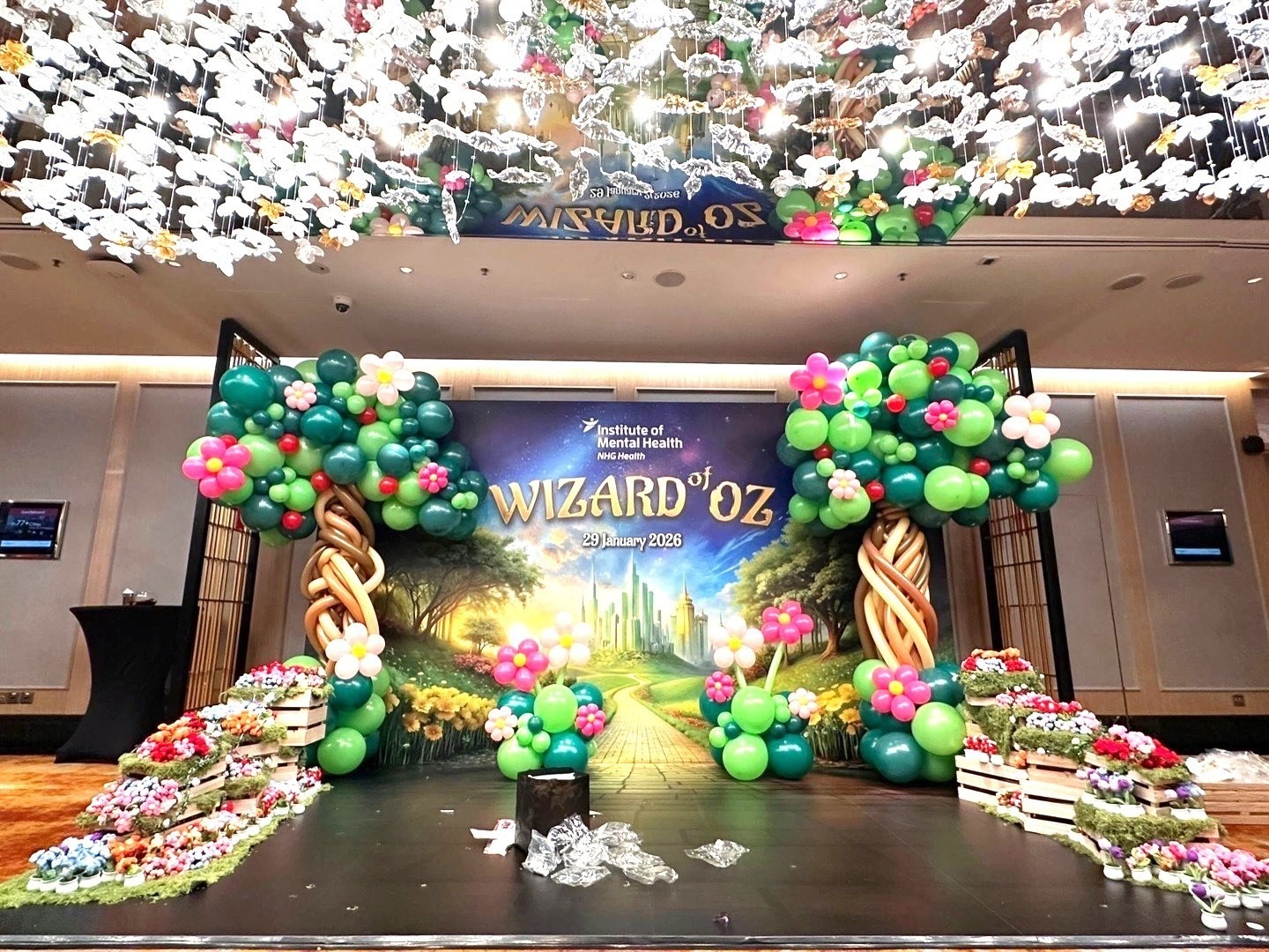 Wizard of Oz themed balloon arch corporate event decorations Singapore