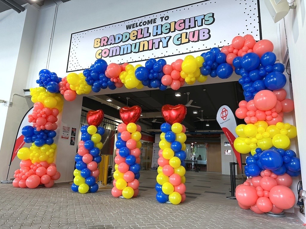 Balloon arch and columns community club event decoration Singapore