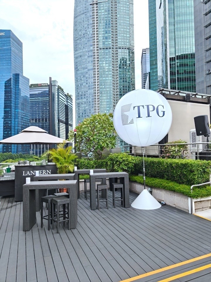 Branded advertising balloon at rooftop corporate event Singapore