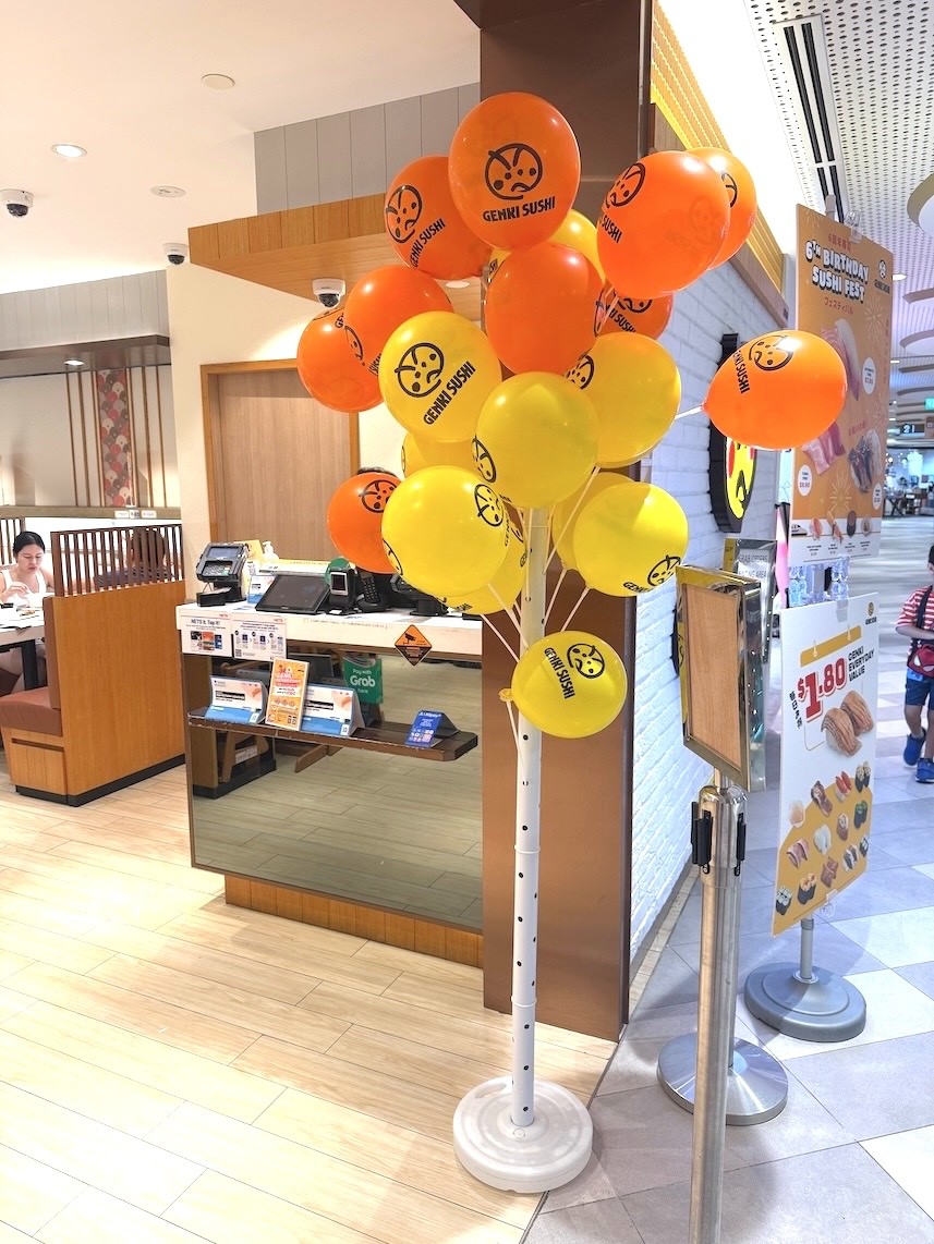 Branded advertising balloon stand at restaurant promotion Singapore