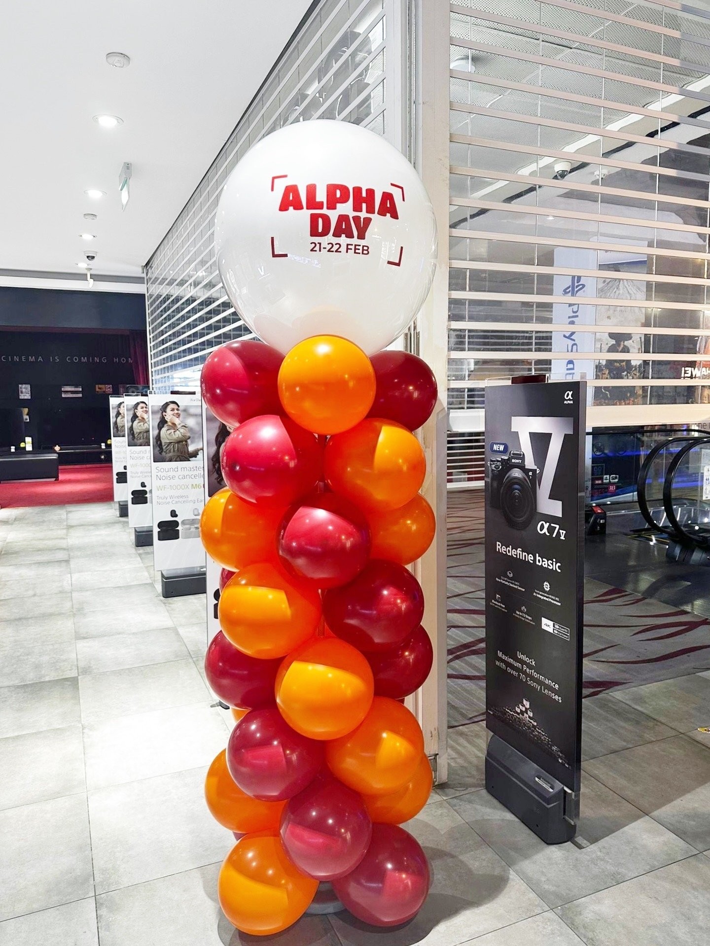 Branded balloon column at corporate product launch event Singapore