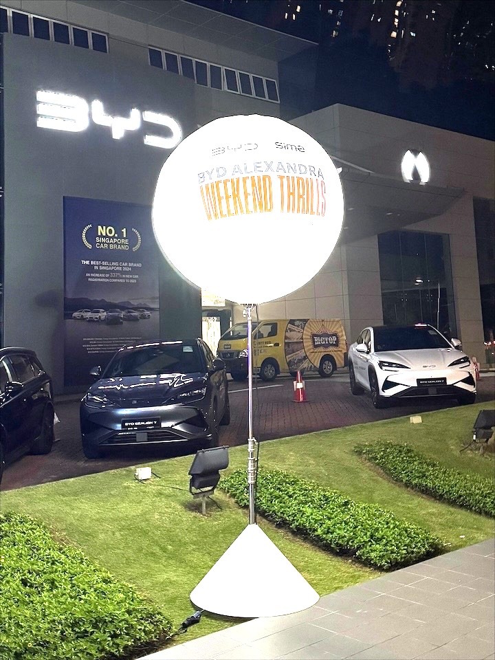 Lighted balloon stand rental at BYD car showroom event in Singapore