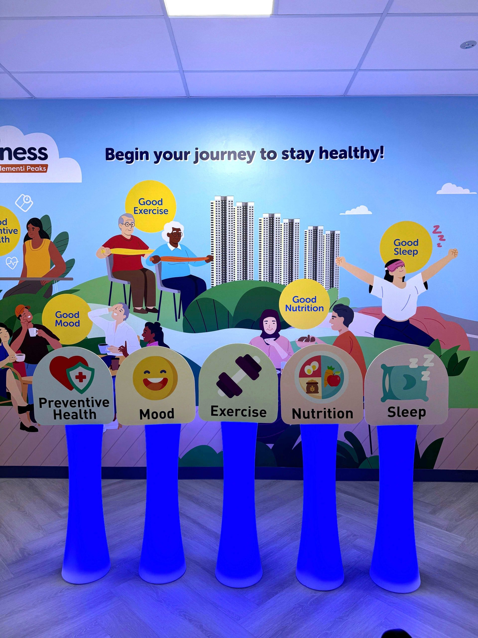 Lighted balloon stands at health and wellness community event in Singapore